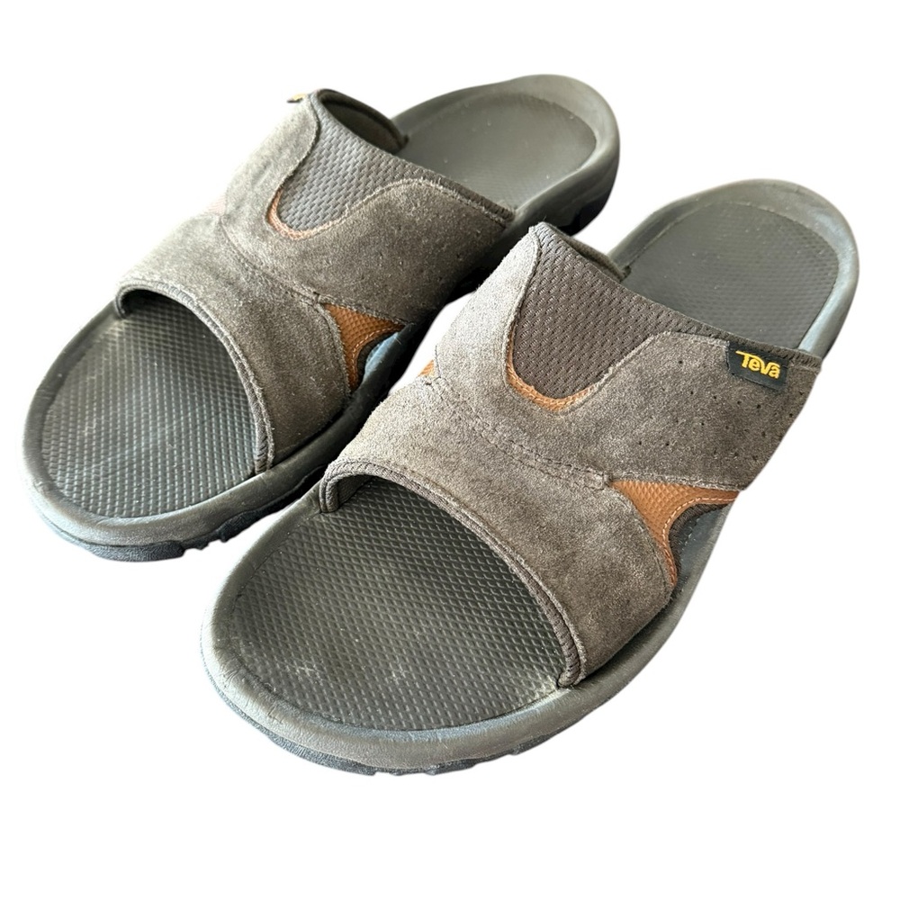 Teva Men's Size 12 Gray and Brown Langdon Slide Sandals Slip Ons